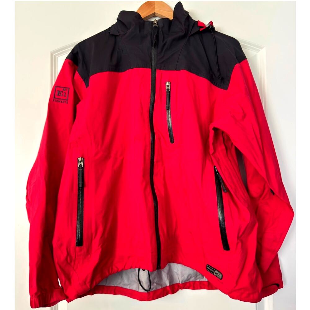 REI Co-op Elements E1 Waterproof Rain Jacket Red Black Hooded Womens XL